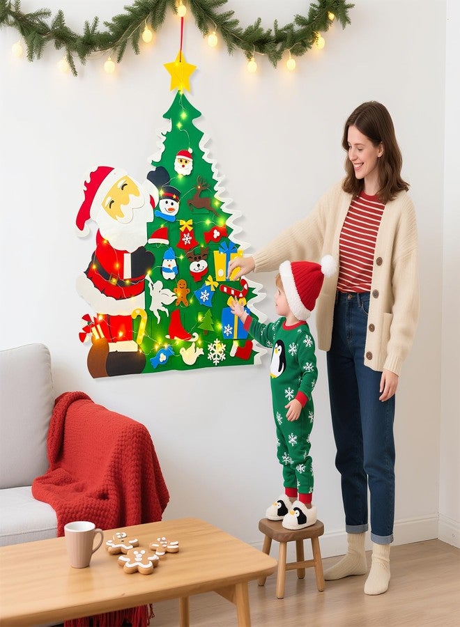 JUN-ELECTRON شجرة عيد الميلاد المصنوعة من اللباد للأطفال الصغار، مجموعة أشجار عيد الميلاد المصنوعة من اللباد بطول 3.2 قدم مع زينة، شجرة عيد الميلاد للأطفال الصغار من اللباد مع أضواء، هدايا ومستلزمات حفلات، زينة شجرة عيد الميلاد الجدارية المصنوعة يدويًا - Image 4